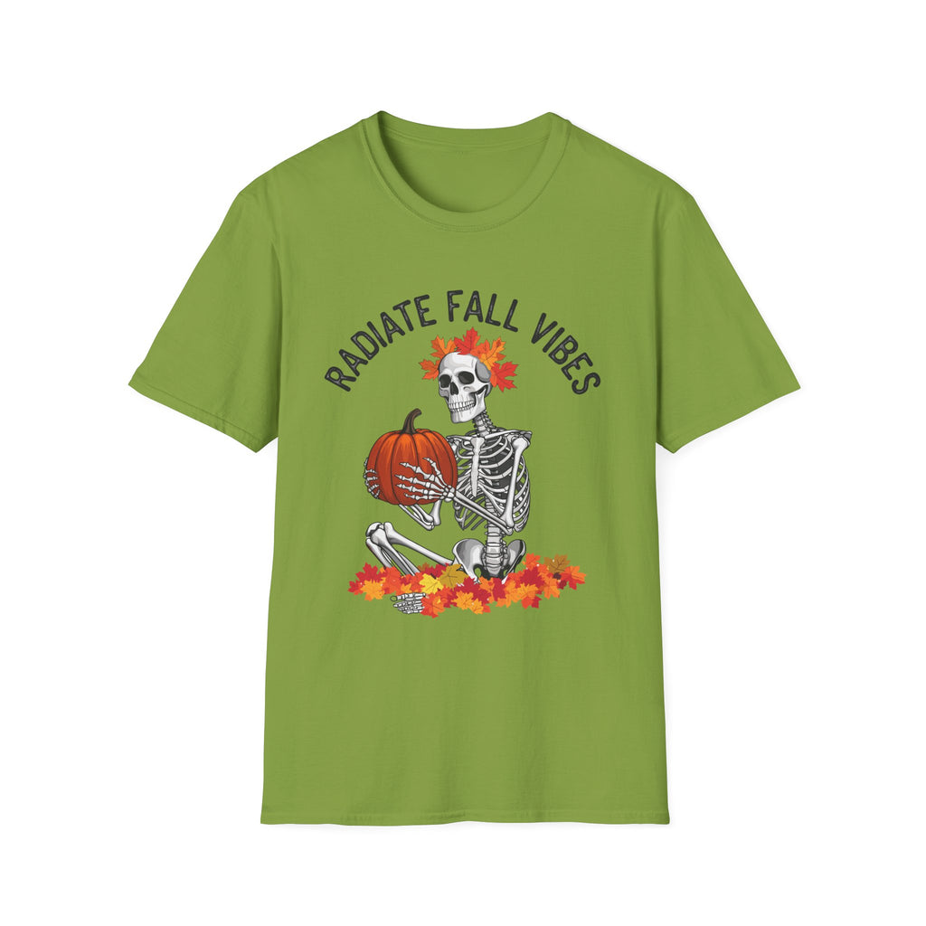 Radiate Fall Vibes Skeleton T-Shirt – Embrace the Autumn Spirit! (Unisex Softstyle T-Shirt)