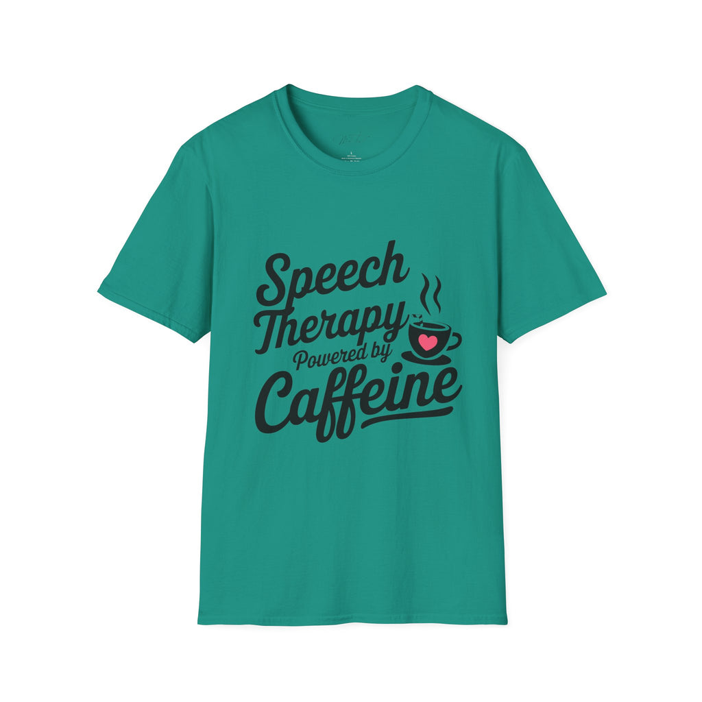 Speech Therapy Powered by Caffeine T-Shirt – Fuel for Communication Champions(Unisex Softstyle T-Shirt)