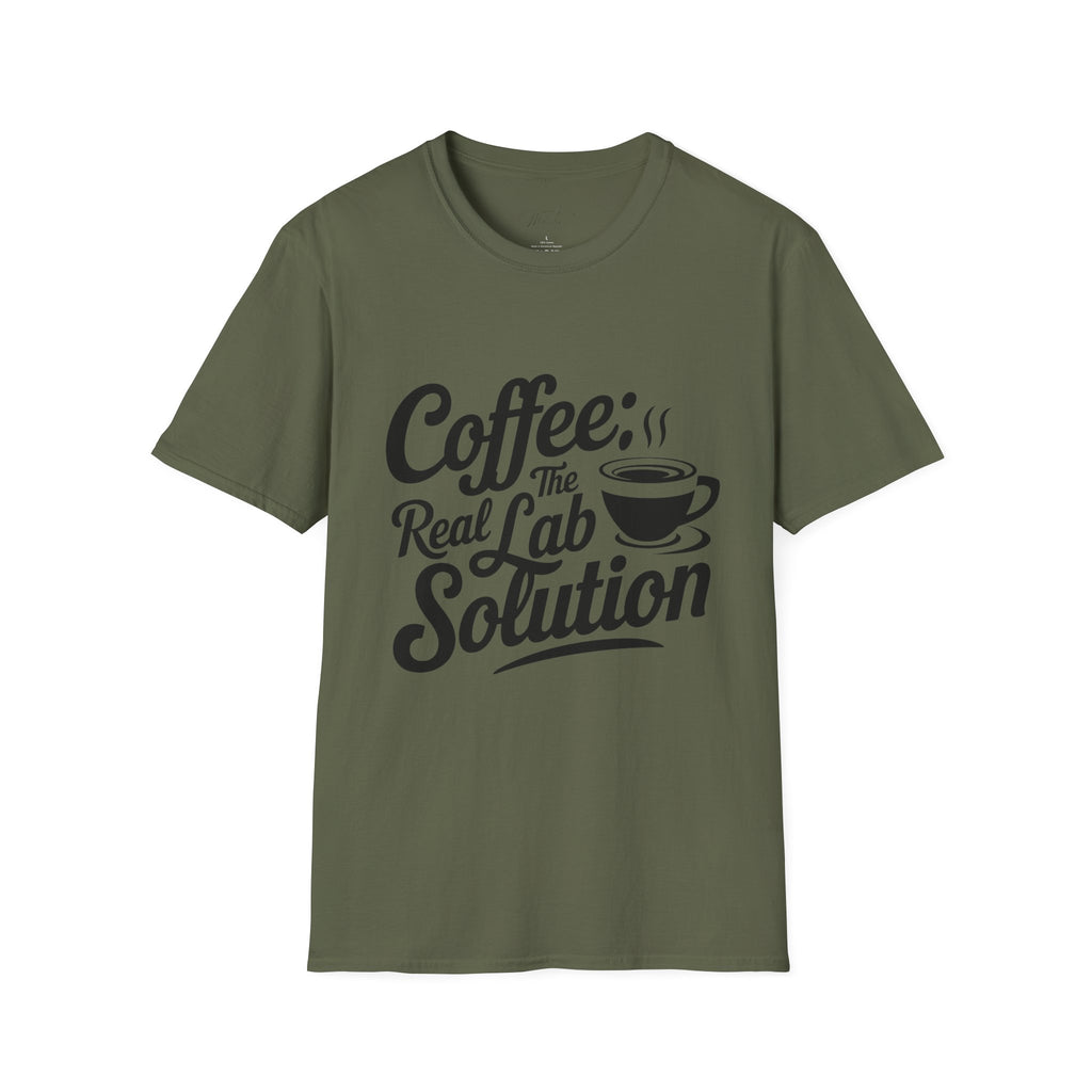 Coffee: The Real Lab Solution T-Shirt – Fuel for Lab Professionals! (Unisex Softstyle T-Shirt)