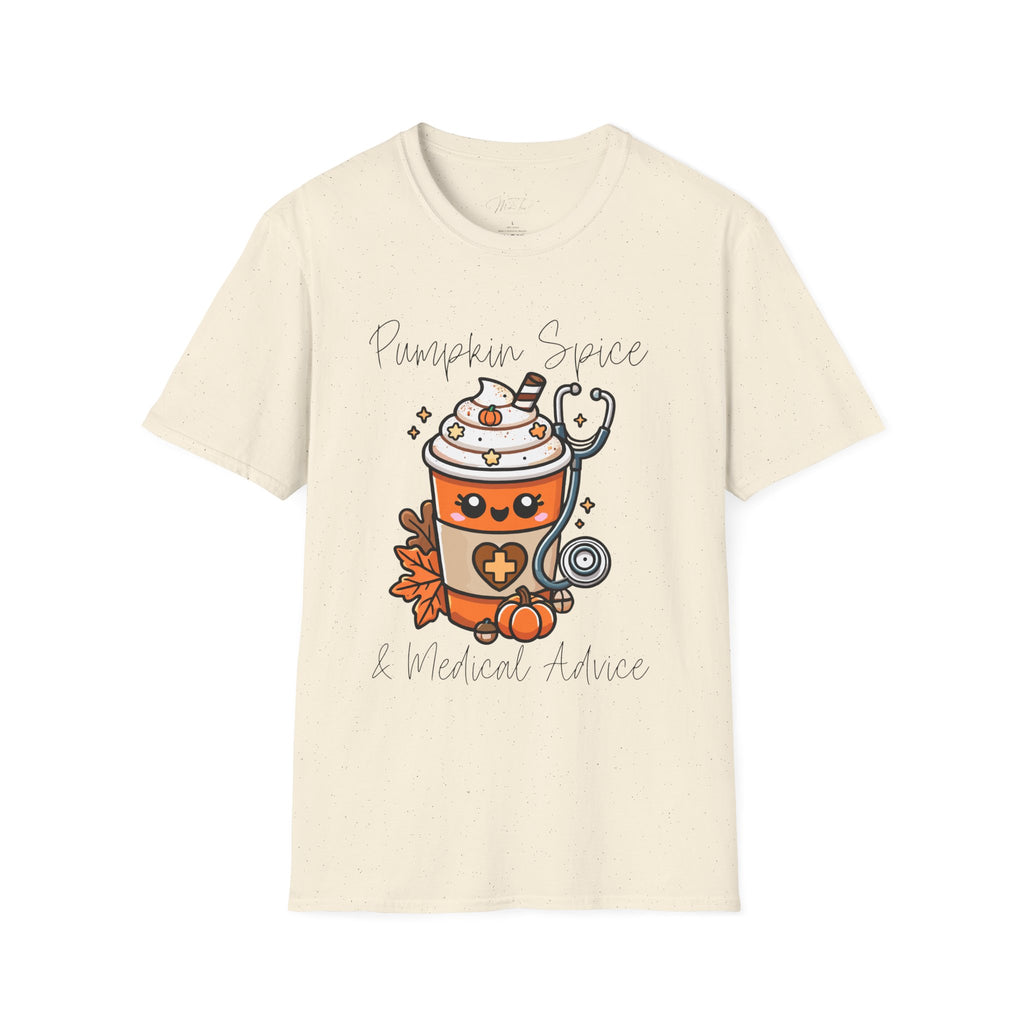 Pumpkin Spice & Healthcare Life T-Shirt – Fall Fun for Medical Professionals(Unisex Softstyle T-Shirt)