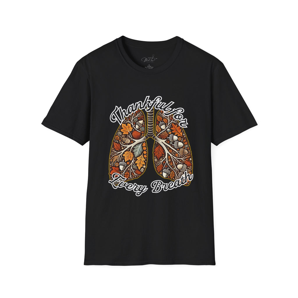 Thankful for Every Breath T-Shirt – A Respiratory Tribute to Fall (Unisex Softstyle T-Shirt)