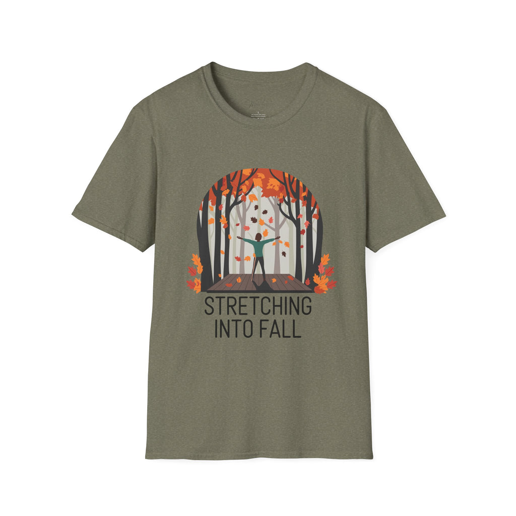 Stretching Into Fall T-Shirt – Embrace the Season with Flexibility and Comfort! (Unisex Softstyle T-Shirt)