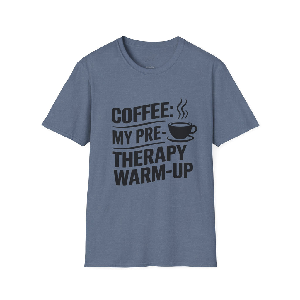 Coffee: My Pre-Therapy Warm-Up T-Shirt – Perfect for Caffeinated Physical Therapists!(Unisex Softstyle T-Shirt)