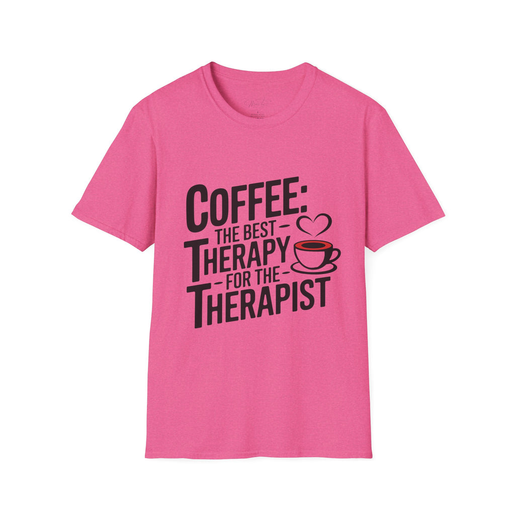 Coffee: The Best Therapy for the Therapist" T-Shirt – For the Coffee-Loving Caregiver! (Unisex Softstyle T-Shirt)